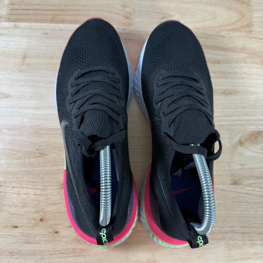 Nike Epic React Flyknit 2 Sneakers Mens Black Low Top Running Athletic Shoes - 8